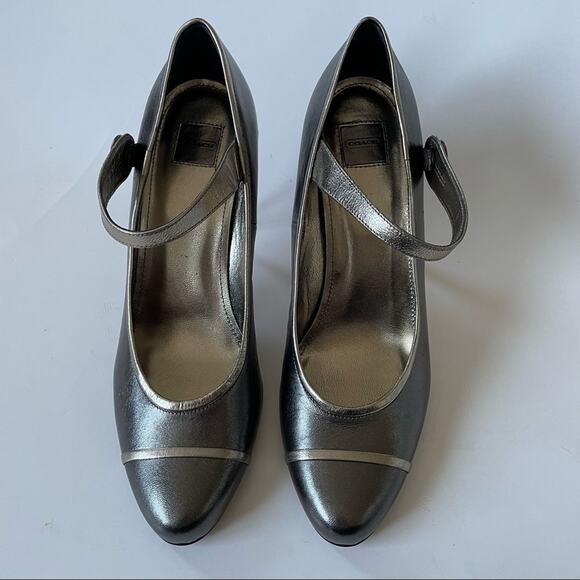 Coach Lauryn Mary Jane Heels Made in Italy Silver Pewter Metallic New 10 - Picture 13 of 14